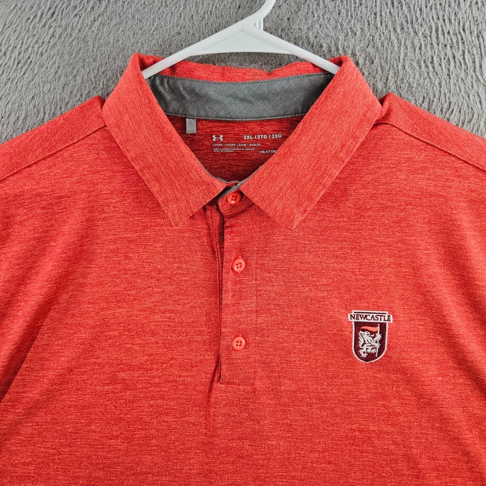 Under Armour Mens 2XL Red Heather HeatGear Newcastle Polo Shirt Loose Fit